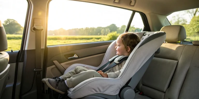 Safe infant in rear-facing car seat.