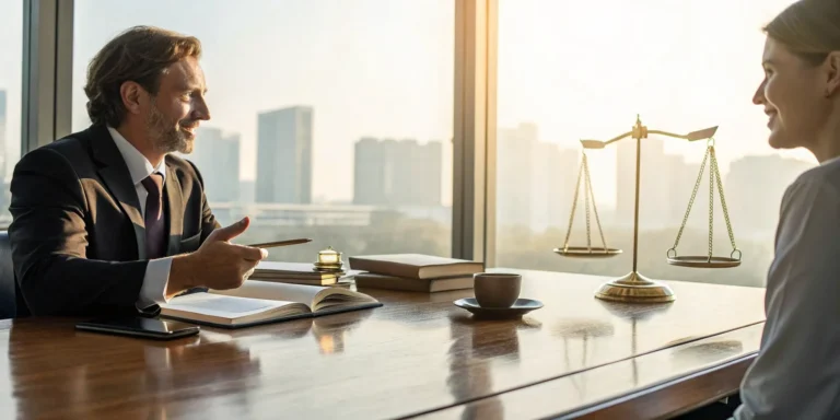 Springfield injury attorney consults with client.
