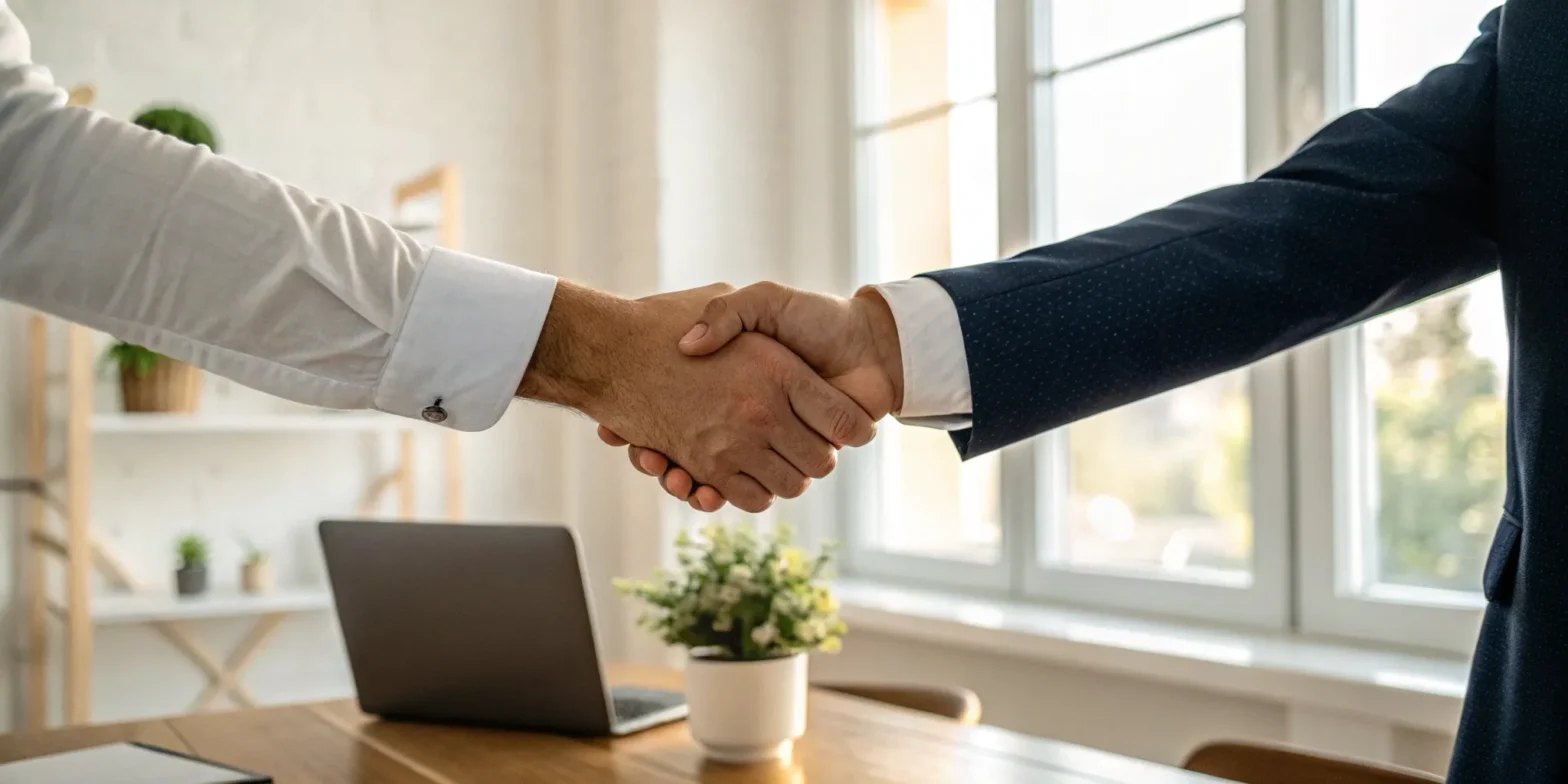 Client and premises liability attorney shake hands.