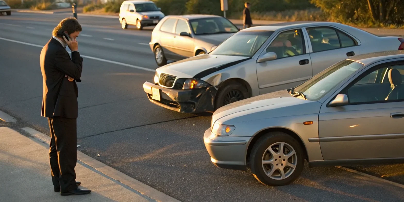 Car accident victim calls lawyer after rear-end collision.