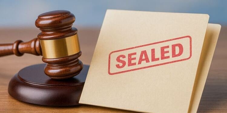 Judge’s gavel next to a legal folder stamped “Sealed,” symbolizing expunged or closed criminal records.