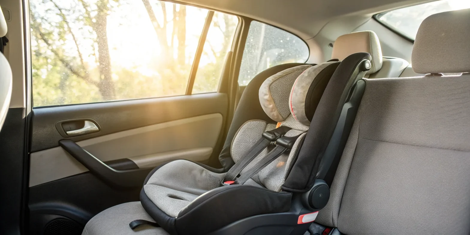 A child's car seat correctly installed in a car according to Missouri regulations.