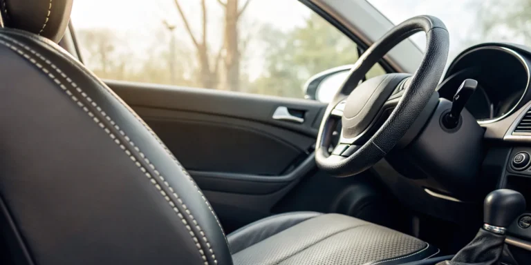 Driver positioned a safe distance away from the steering wheel.