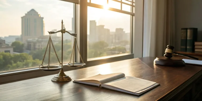 Scales of justice on the desk of a Springfield MO workers compensation attorney.