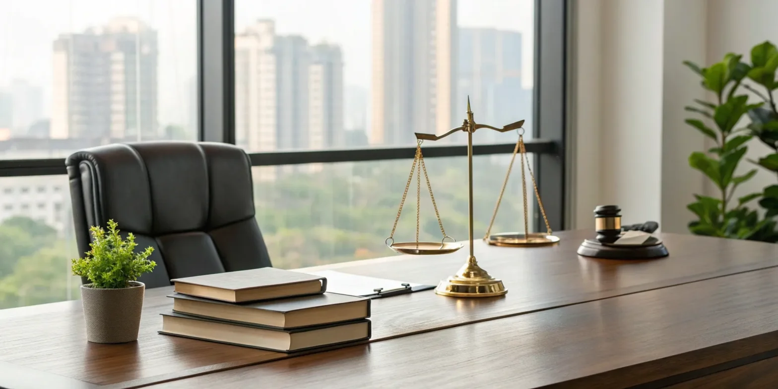 A Springfield auto accident lawyer's desk with a gavel and legal books.