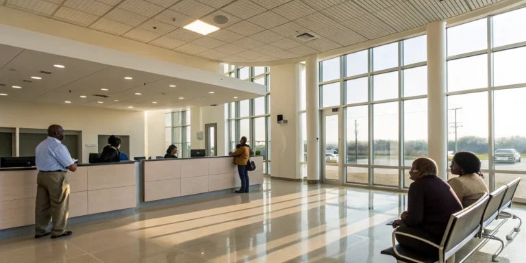 Customers at a DMV Spfd MO office getting help with driver's licenses and vehicle registration.