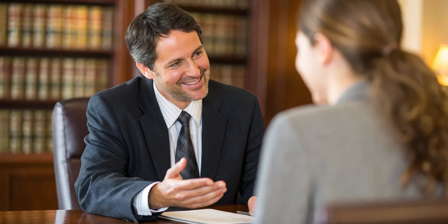 Uninsured motorist lawyer advising a client on their accident claim.