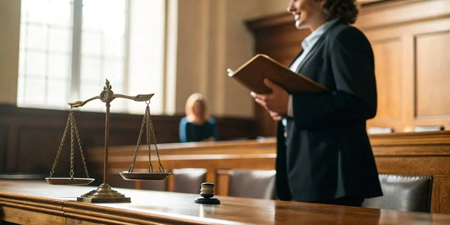 Columbia personal injury lawyer at a desk with legal scales, a gavel, and case files.