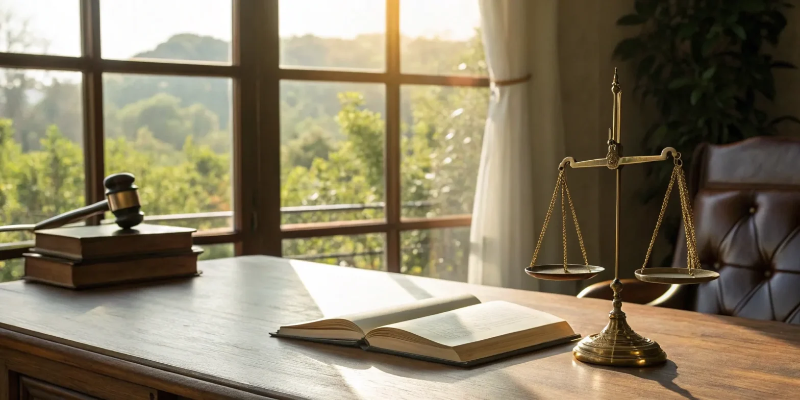 Gavel, law books, and scales of justice on a desk for a guide on finding lawyers in Rolla, MO.