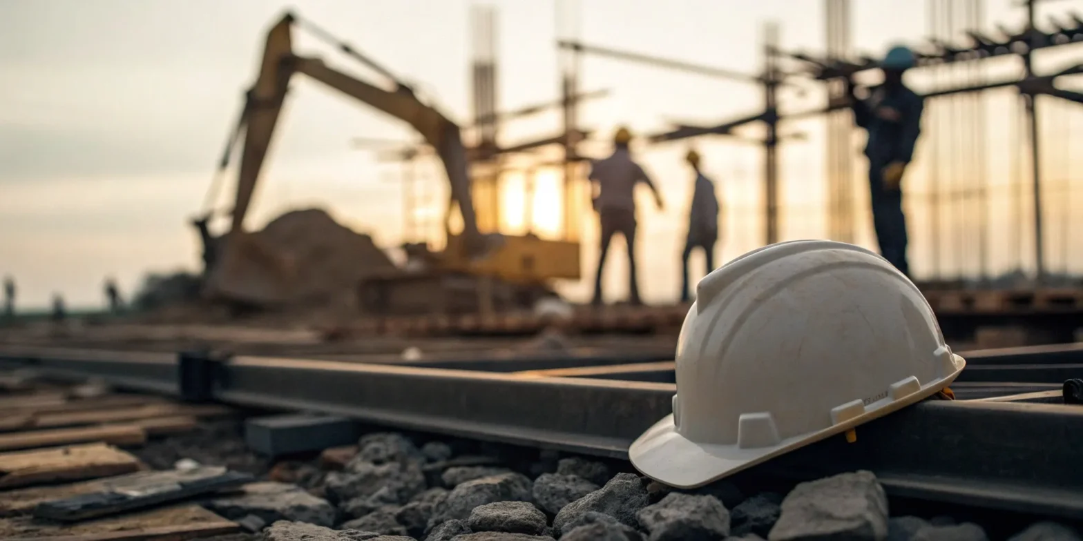 A hard hat on the ground of a construction site, a stark image of a workplace accident.